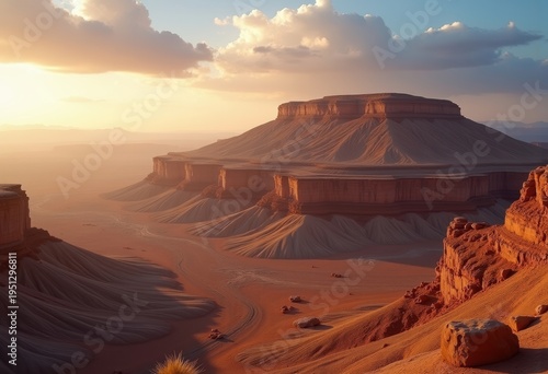 Flat Topped Plateaus Implementing Mystique of Arid Desert Climates Stacked Cross Sections