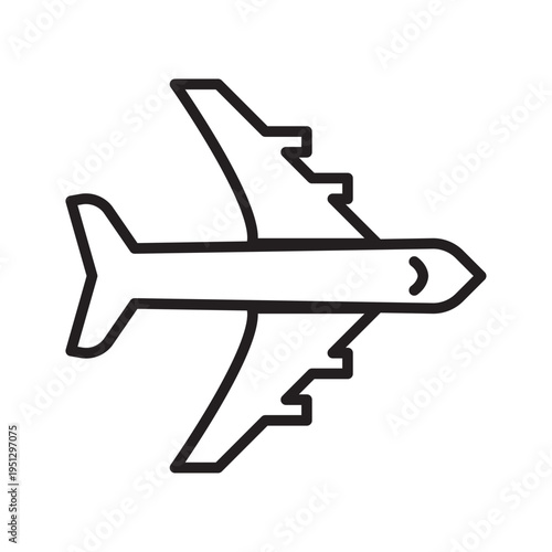 Minimal airplane flight line icon representing aviation transport, airline travel and global flight routes