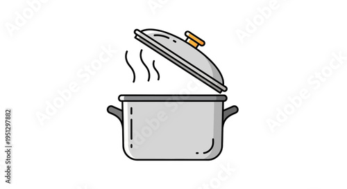 Steaming cooking pot with open lid flat design icon