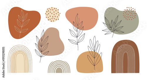 Abstract Boho Shapes and Botanical Elements Collection.