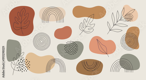 Abstract Boho Shapes and Botanical Elements Collection.