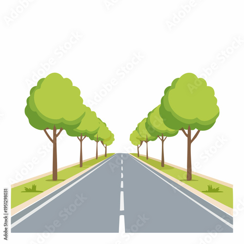Straight road with green trees on both sides