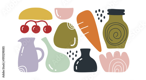 Abstract Collection of Hand-Drawn Organic Shapes and Objects.