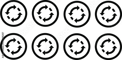 Cartoon synchronization and refresh icons illustration with cyclic arrows for software, recycling, and process design
