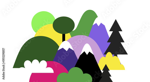 Abstract Landscape with Mountains and Trees.
