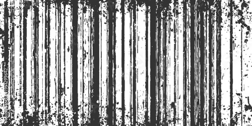 Abstract Grunge Barcode Design: High-contrast monochrome artwork presents a weathered barcode, evoking concepts of technology, data, and the passage of time.