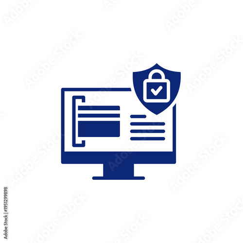 Cybersecurity Icon for Computer Protection – Secure Data Shield Illustration. Online Data Safety Symbol – Computer Security and Privacy Protection Graphic.  Secure Computer System Icon 