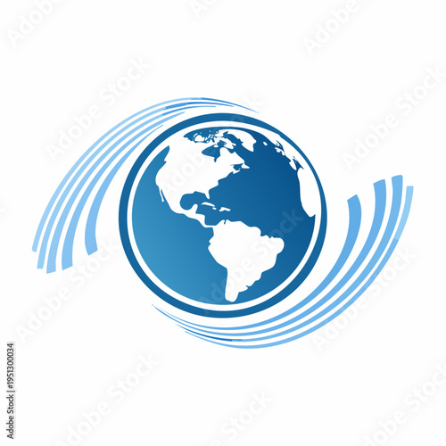 Stylized blue earth globe with abstract motion lines