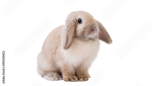 Isolated cute young fluffy Lop-eared bunny rabbit sitting peacefully looking friendly