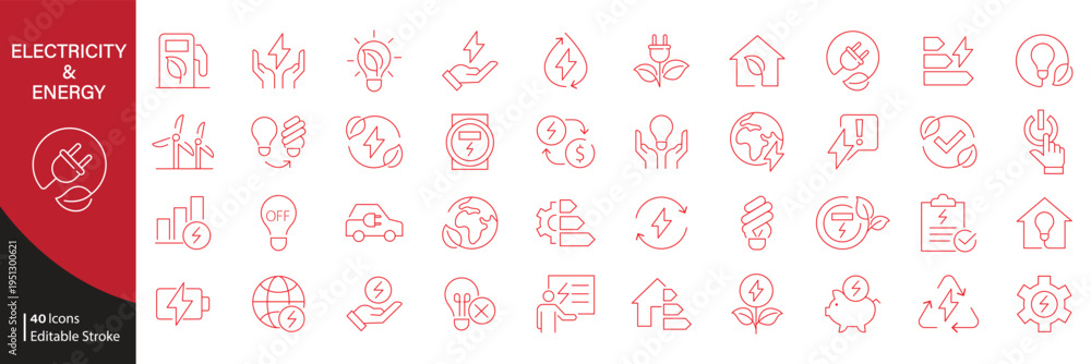 Naklejka premium Ecology icons set. Includes symbols of nature, environment, sustainability, recycling, renewable energy, conservation, and eco-friendly concepts. Editable stroke. Vector illustration. Outline icons