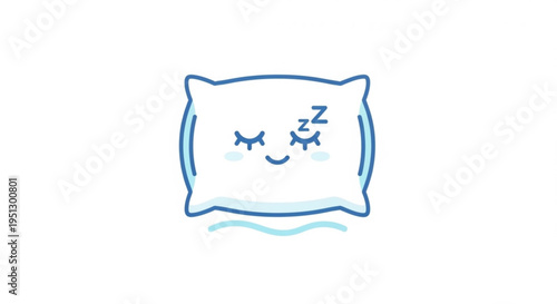 Sleepy pillow with smiling face and closed eyes resting peacefully