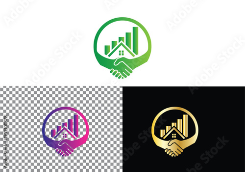 Real Estate Partnership Logo with City Skyline and Handshake vector Editable design 