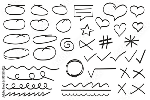 A collection of various hand drawn shapes and symbols