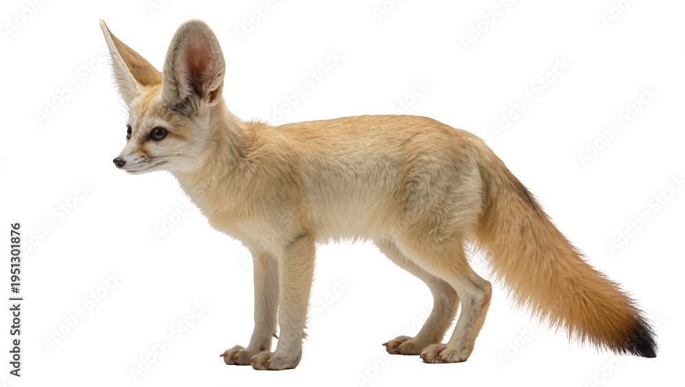 Obraz premium Isolated fennec fox standing in profile, a small desert canine with strikingly large ears