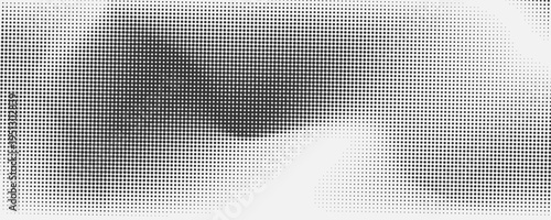 Grunge halftone gradient background. Faded grit noise texture. White and black sand wallpaper. Retro pixelated backdrop. Anime or manga style comic overlay. Vector graphic design textured template
