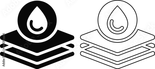 A pair of solid and outline icons depicting the concept of waterproof layers or moisture barrier