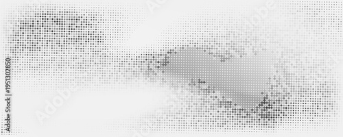 Grunge halftone gradient background. Faded grit noise texture. White and black sand wallpaper. Retro pixelated backdrop. Anime or manga style comic overlay. Vector graphic design textured template