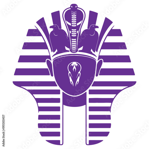 Egyptian pharaoh headdress with cobra and ravens or crows on purple illustration isolated on transparent background