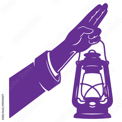 Hand holding a lantern with fingers pointing upwards in a gesture of guidance or direction isolated on transparent background