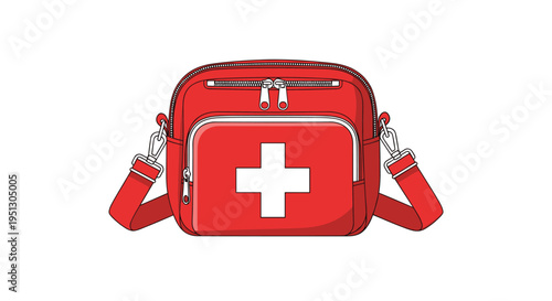 A compact red first aid shoulder bag with a white cross and zippered compartments is displayed against a white background.