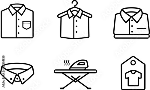Clothing care laundry ironing line icons
