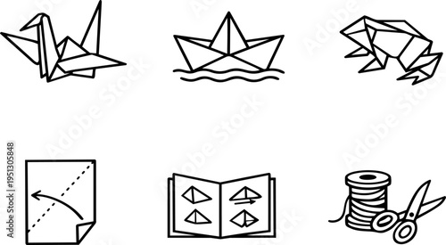 Origami paper craft folding art line icons. Vector