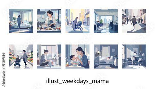 共働きママの日常風景_イラスト素材