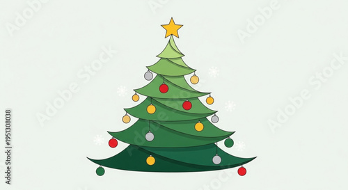 Decorated christmas tree with colorful ornaments and star on top festive holiday symbol