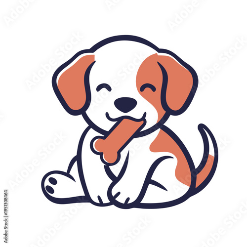 Charming cartoon puppy chewing bone, happy young domestic dog joyfully gnawing on its delicious pet treat. This delightful illustration of puppy chewing bone brings cheerful vibes.