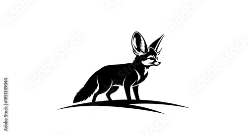 Black silhouette of a fennec fox isolated on a white background