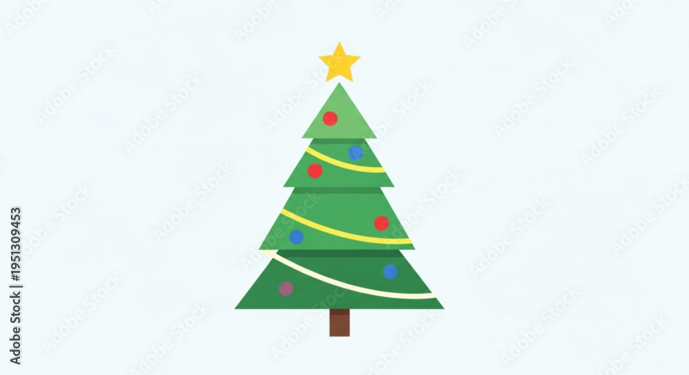 Fototapeta premium Decorated christmas tree with colorful ornaments and star on top festive holiday symbol