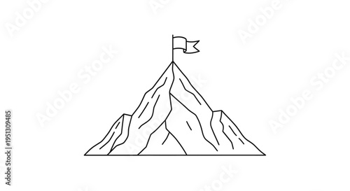 Mountain peak with flag graphic illustration representing success and achievement