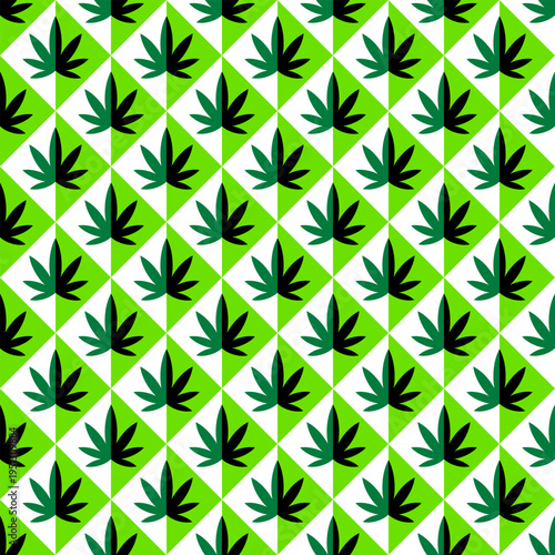 Seamless geometric pattern with stylized leaves forming optical drift illusion. Abstract botanical background with dynamic motion effect.