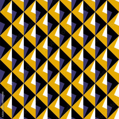 Seamless geometric pattern with sharp triangular shapes creating optical drift illusion. Abstract dynamic background with strong contrast.