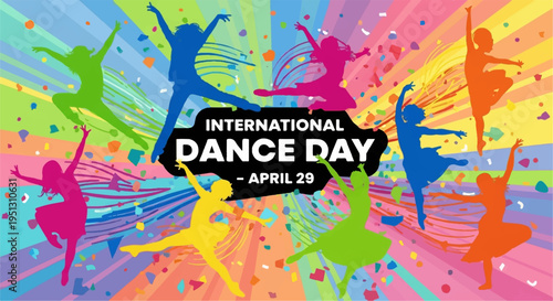 Vibrant silhouettes dancing on colorful background celebrating international dance day on april 29 festive mood with dynamic movements