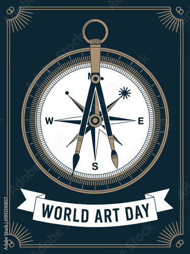 World Art Day Illustrations with Vintage Compass Design