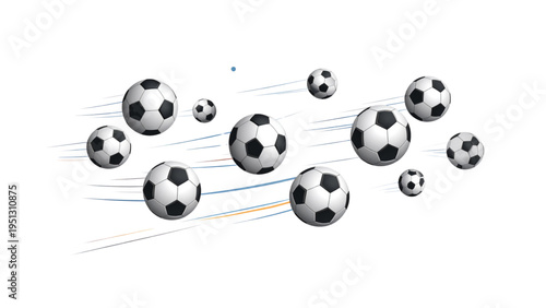 Flying Soccer Balls with Motion Trails Vector Set – Speed Movement Football Silhouettes