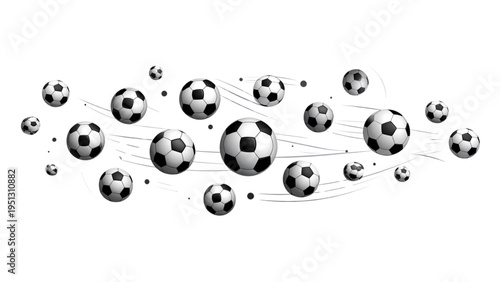 Flying Soccer Balls with Motion Trails Vector Set – Speed Movement Football Silhouettes