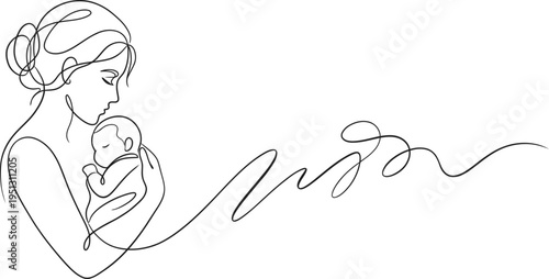 Mother and baby continuous single line drawing for mothers day celebration minimalist line art illustration
