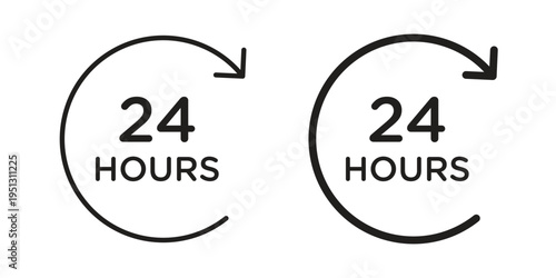 24 hours icon for mobile application, button and website design.