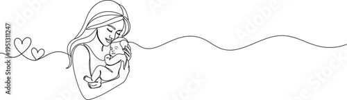 Mother and baby continuous single line drawing for mothers day celebration minimalist line art illustration