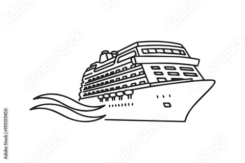 Cruise ship silhouette on wavy water
