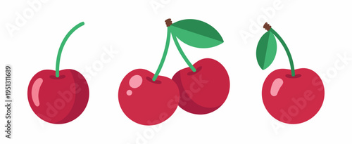 Cherries vector shiny bright red fruit illustration fresh citrus berries healthy vitamins natural food isolated white background