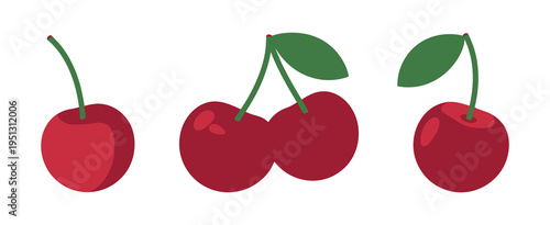 Cherries vector shiny bright red fruit illustration fresh berries healthy vitamins natural food isolated background