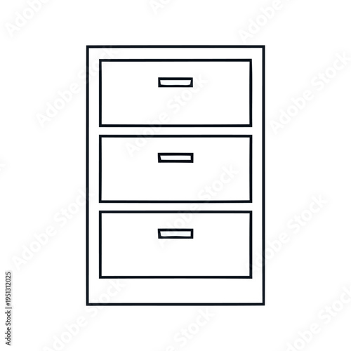 Clean outline drawing of a threedrawer filing cabinet for office organization