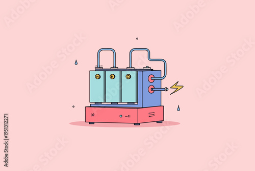 Cross-Section of a Hydrogen Fuel Cell Generating Electricity and Water