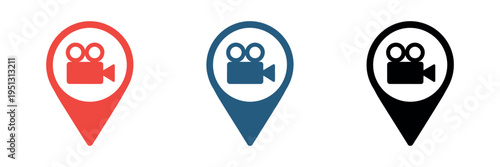 Video camera icon map label vector thin glyph interface element mobile concept web application design development illustration isolated background