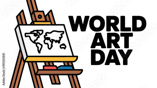 World Art Day with Easel and World Map Illustration Design