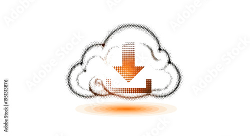 A cloud icon with an orange arrow downloads data smoothly.