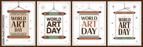 World Art Day Poster Set with Easel and Decorative Frame Designs
